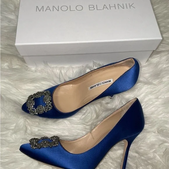 Manolo Blahnik Royal Blue Embellished Heels - Picture 2 of 8